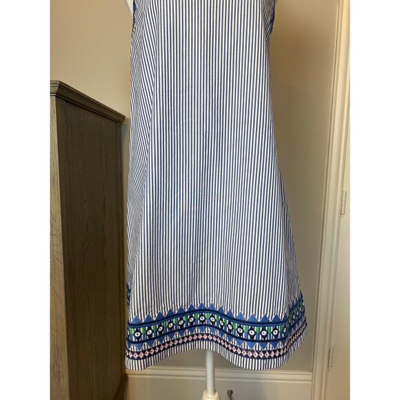 Vineyard Vines | Blue/White "Sarah Striped" Embroidered Trimmed Shift Dress | 2 - Picture 8 of 17